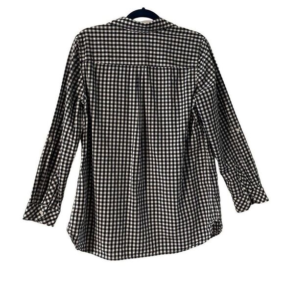 Talbots black and white check cotton classic tab sleeve button shirt 1X - Picture 7 of 12